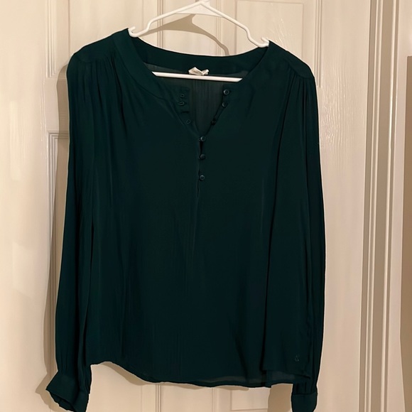 Nordstrom Treasure & Bond Dark Green Button Front Long Sleeve Blouse - Picture 1 of 2